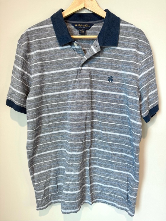 Brooks Brothers Other - Brooks Brothers Men's Gray Striped Polo with Navy Trim Slim Fit XL